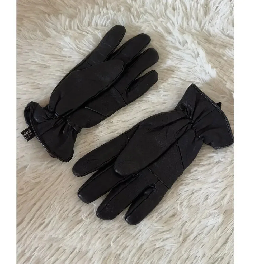 Black Leather Gloves for Men - Sheepskin Insulated, Stylish (Size M)